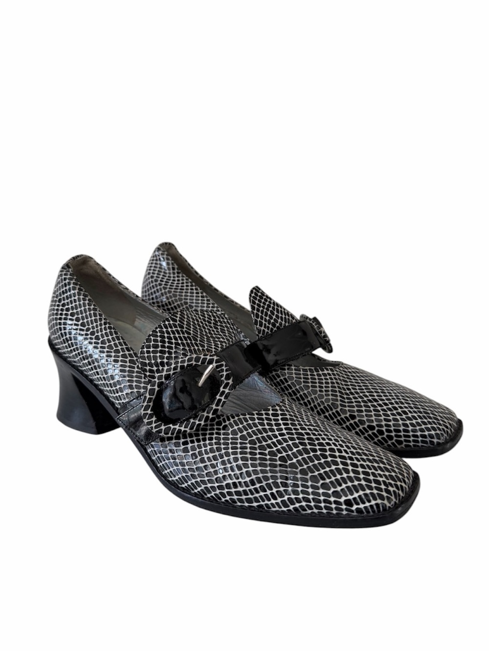 Dennis Comeau Made in Italy Snakeskin-Print Buckle Mary Jane Heels 8.5 B